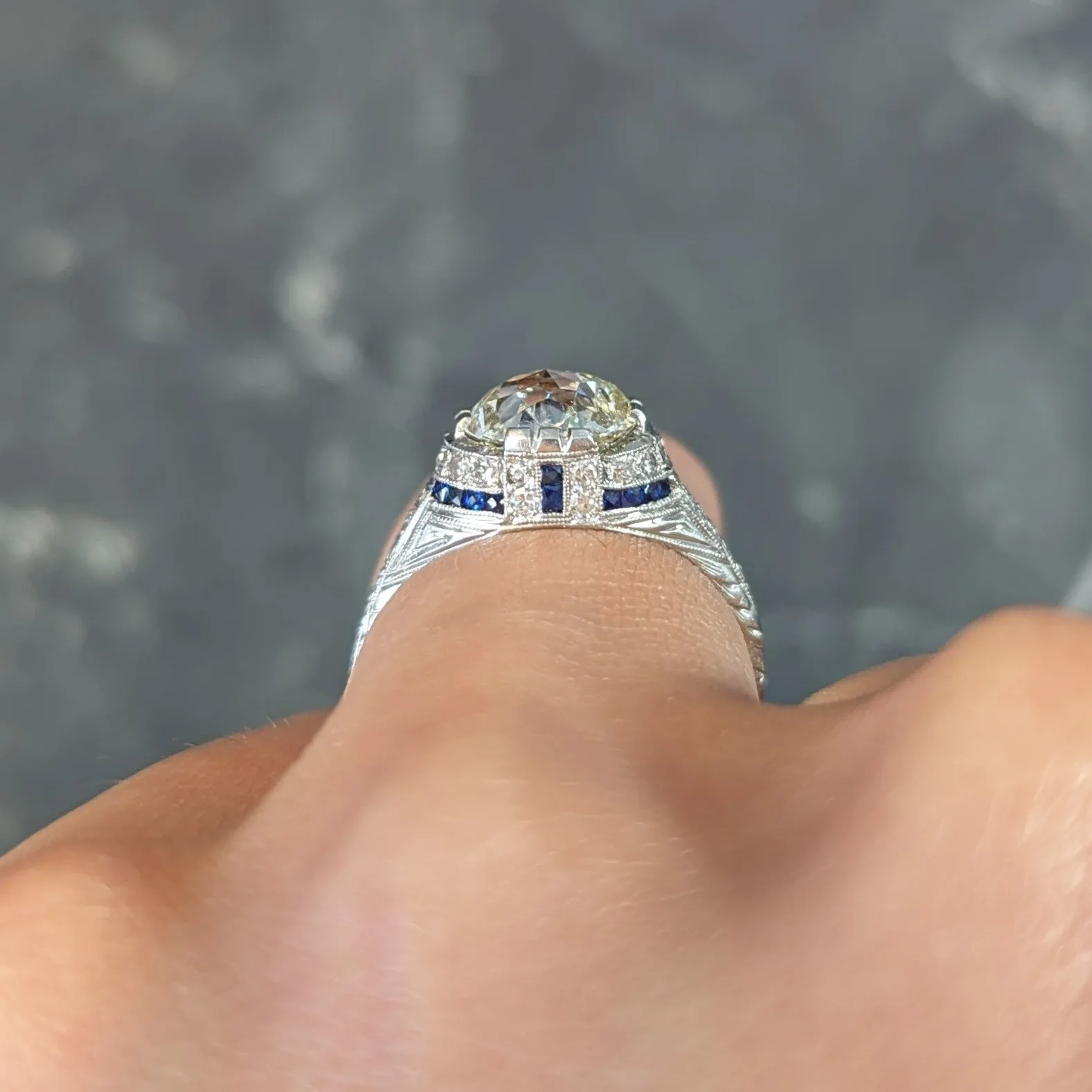 Art Deco 3.29 CTW Jubilee Diamond Sapphire Platinum Vintage Engagement Ring GIA
