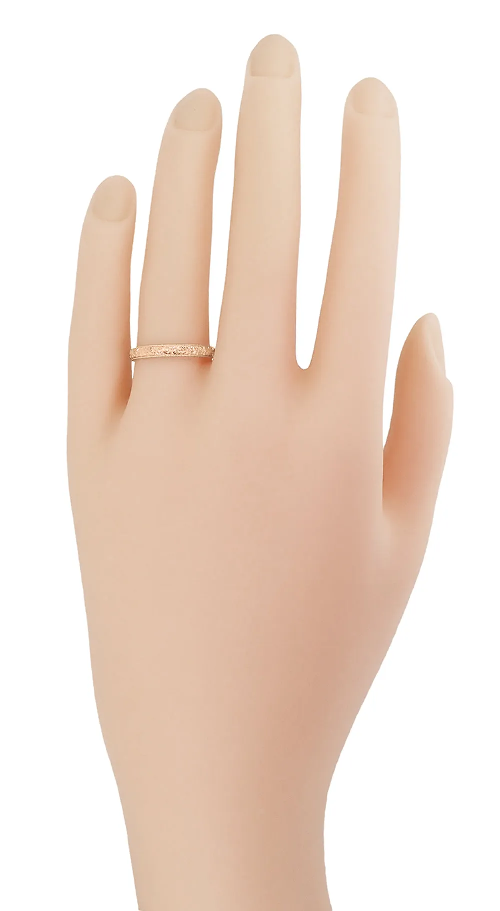 Art Deco Antique Style Dogwood Flowers Wedding Band in 14 Karat Rose ( Pink ) Gold - 3mm Wide