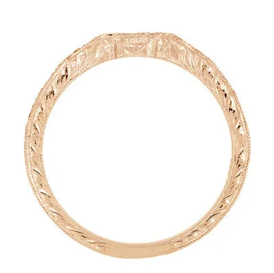 Art Deco Antique Style Loving Hearts Contoured Engraved Wheat Diamond Wedding Ring in 14 Karat Rose ( Pink ) Gold