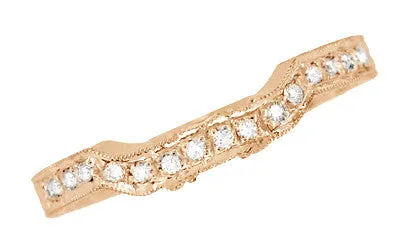 Art Deco Antique Style Loving Hearts Contoured Engraved Wheat Diamond Wedding Ring in 14 Karat Rose ( Pink ) Gold