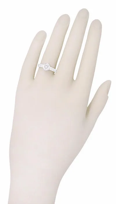 Art Deco Crown Filigree Scrolls Engraved 3/4 Carat Solitaire Diamond Engagement Ring in Platinum