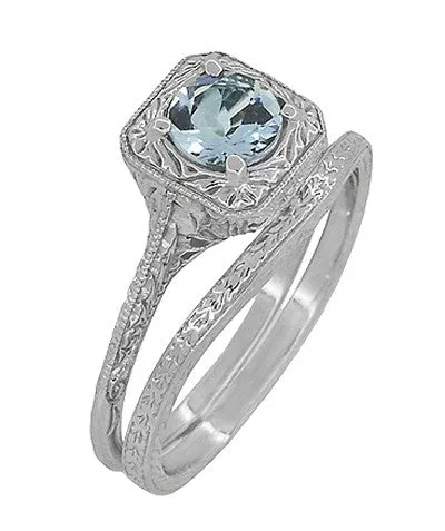 Art Deco Engraved Wheat Thin Curved Wedding Ring in 14 Karat White Gold