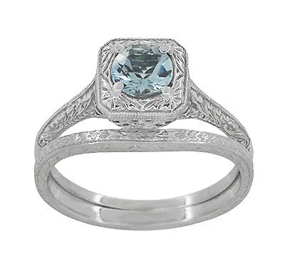 Art Deco Engraved Wheat Thin Curved Wedding Ring in 14 Karat White Gold