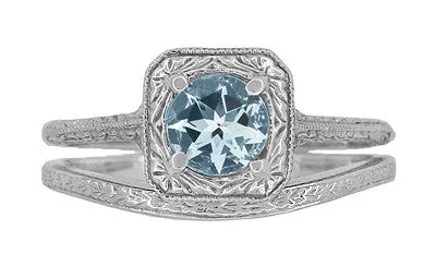 Art Deco Engraved Wheat Thin Curved Wedding Ring in 14 Karat White Gold