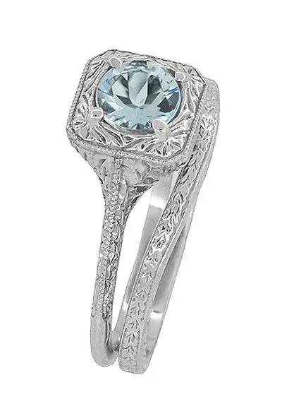 Art Deco Engraved Wheat Thin Curved Wedding Ring in 14 Karat White Gold