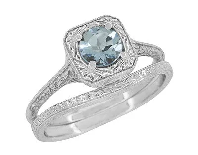 Art Deco Engraved Wheat Thin Curved Wedding Ring in 14 Karat White Gold