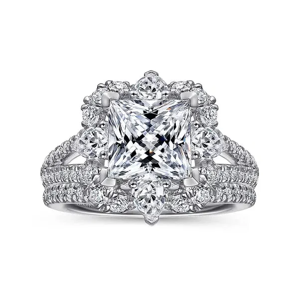 Art Deco Fancy Halo Princess Cut Diamond Engagement Ring Mounting