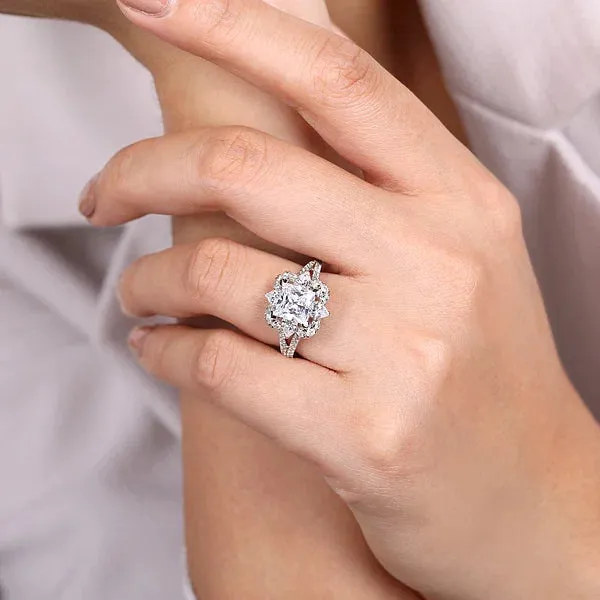 Art Deco Fancy Halo Princess Cut Diamond Engagement Ring Mounting