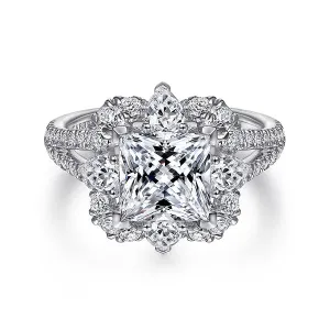 Art Deco Fancy Halo Princess Cut Diamond Engagement Ring Mounting
