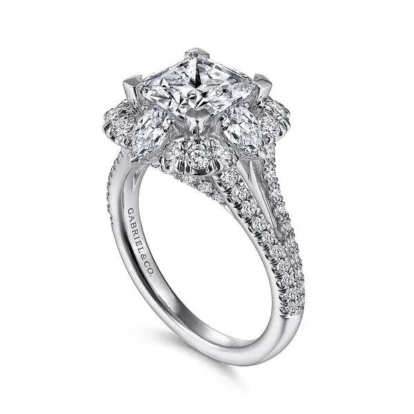 Art Deco Fancy Halo Princess Cut Diamond Engagement Ring Mounting