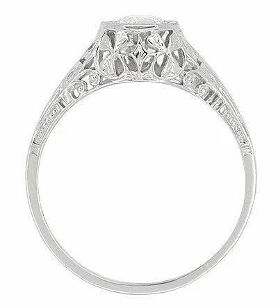 Art Deco Filigree Diamond Antique Engagement Ring in 18 Karat White Gold