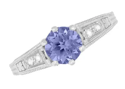 Art Deco Filigree Tanzanite Engagement Ring in Platinum with Diamonds