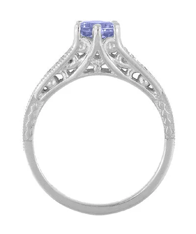 Art Deco Filigree Tanzanite Engagement Ring in Platinum with Diamonds