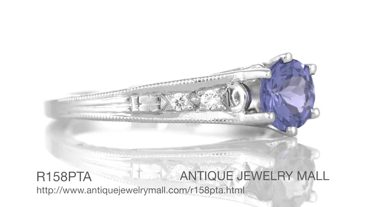 Art Deco Filigree Tanzanite Engagement Ring in Platinum with Diamonds
