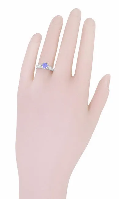 Art Deco Filigree Tanzanite Engagement Ring in Platinum with Diamonds