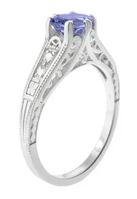 Art Deco Filigree Tanzanite Engagement Ring in Platinum with Diamonds
