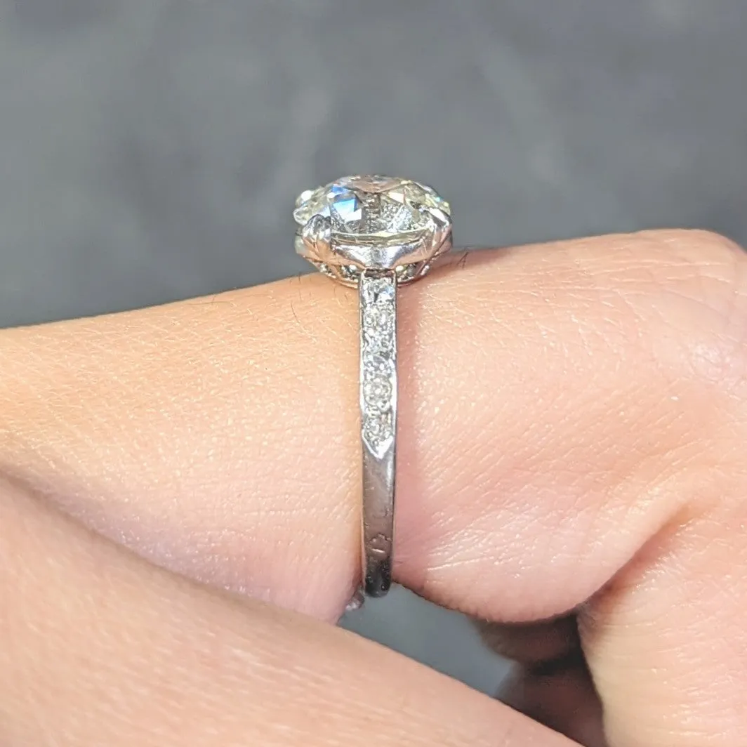 Art Deco French 2.21 CTW Old European Diamond Platinum Engagement Ring GIA