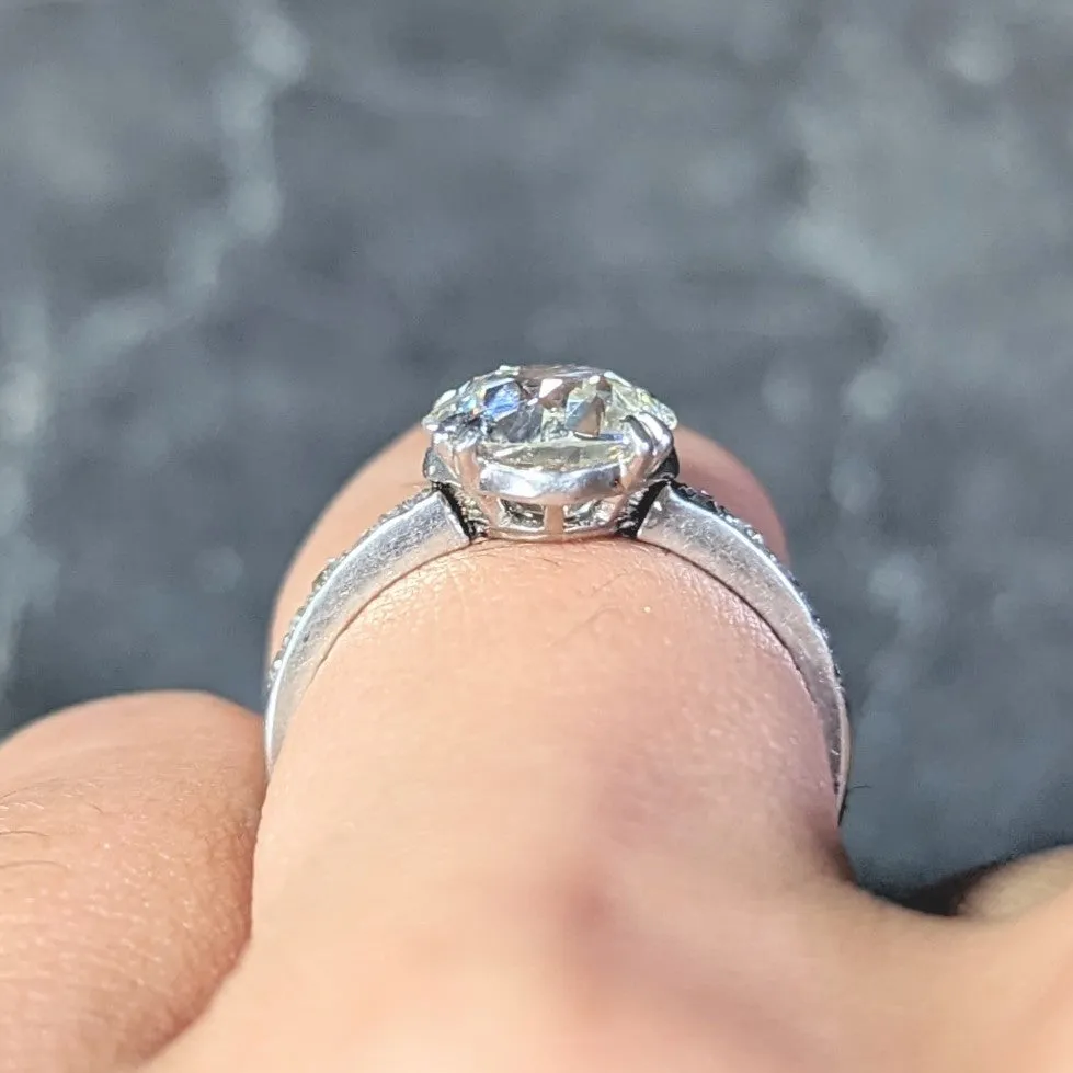 Art Deco French 2.21 CTW Old European Diamond Platinum Engagement Ring GIA
