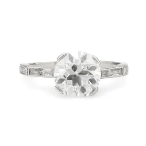 Art Deco GIA 2.12 carat circular brilliant cut diamond platinum engagement ring