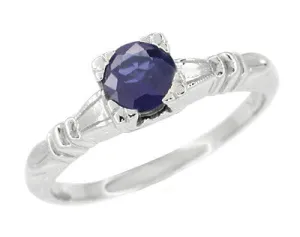 Art Deco Hearts and Clovers Solitaire Sapphire Engagement Ring in Platinum