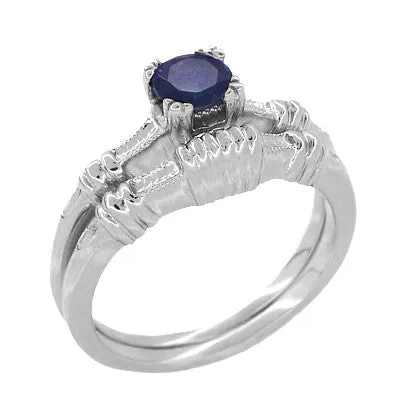 Art Deco Hearts and Clovers Solitaire Sapphire Engagement Ring in Platinum