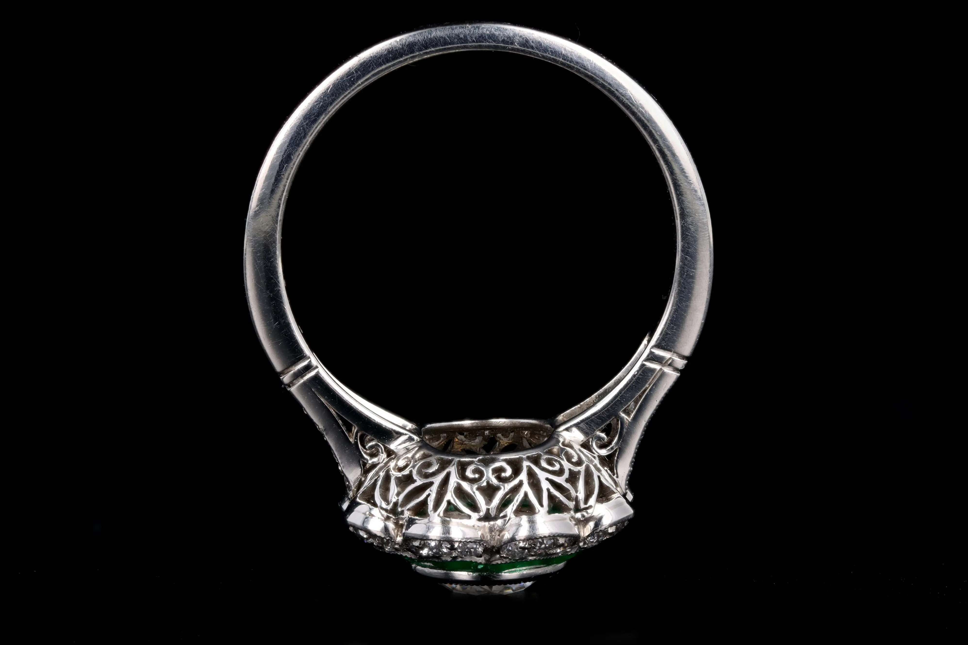 Art Deco Inspired Platinum 1.03 Carat Old European Diamond & Natural Emerald Engagement Ring