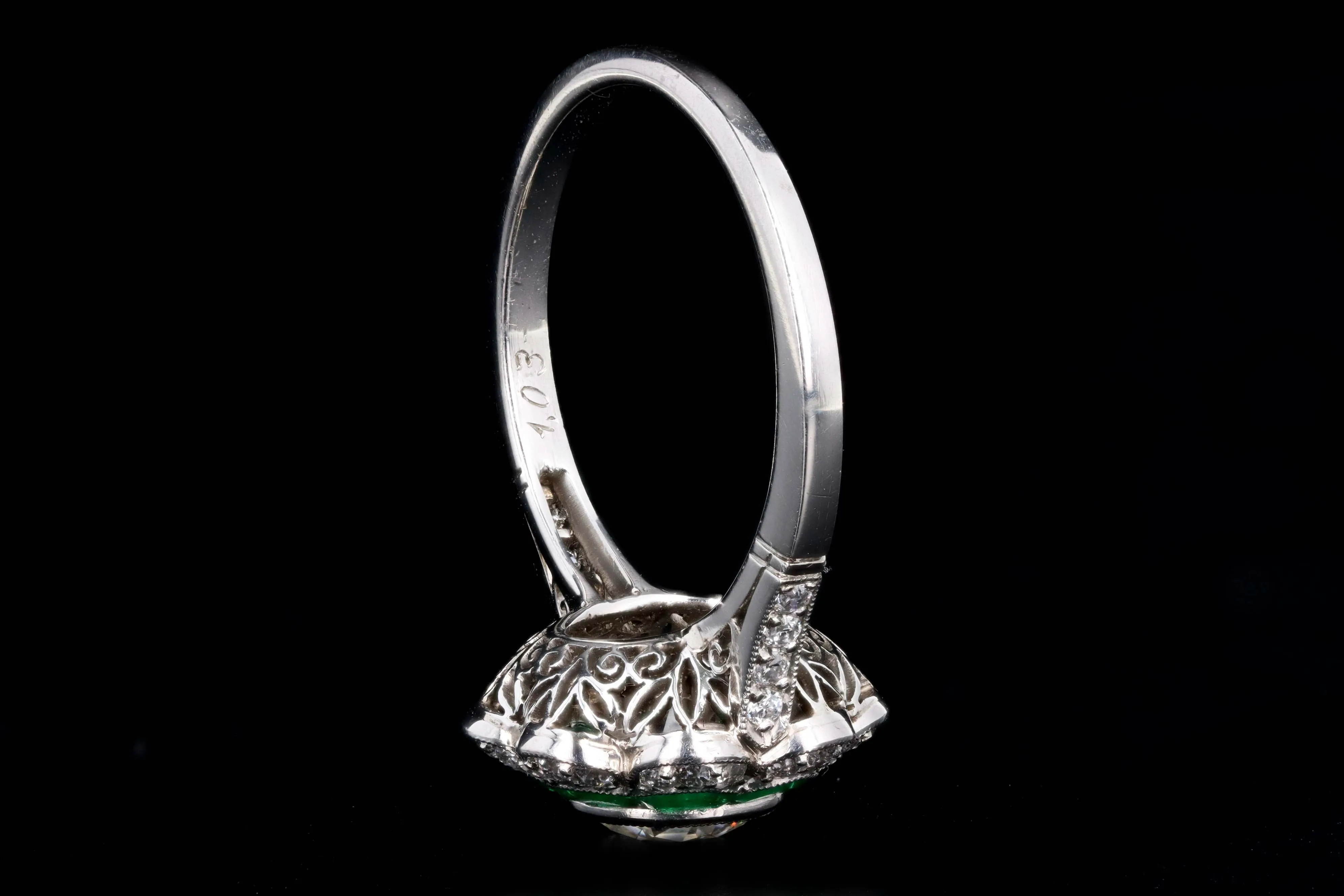 Art Deco Inspired Platinum 1.03 Carat Old European Diamond & Natural Emerald Engagement Ring