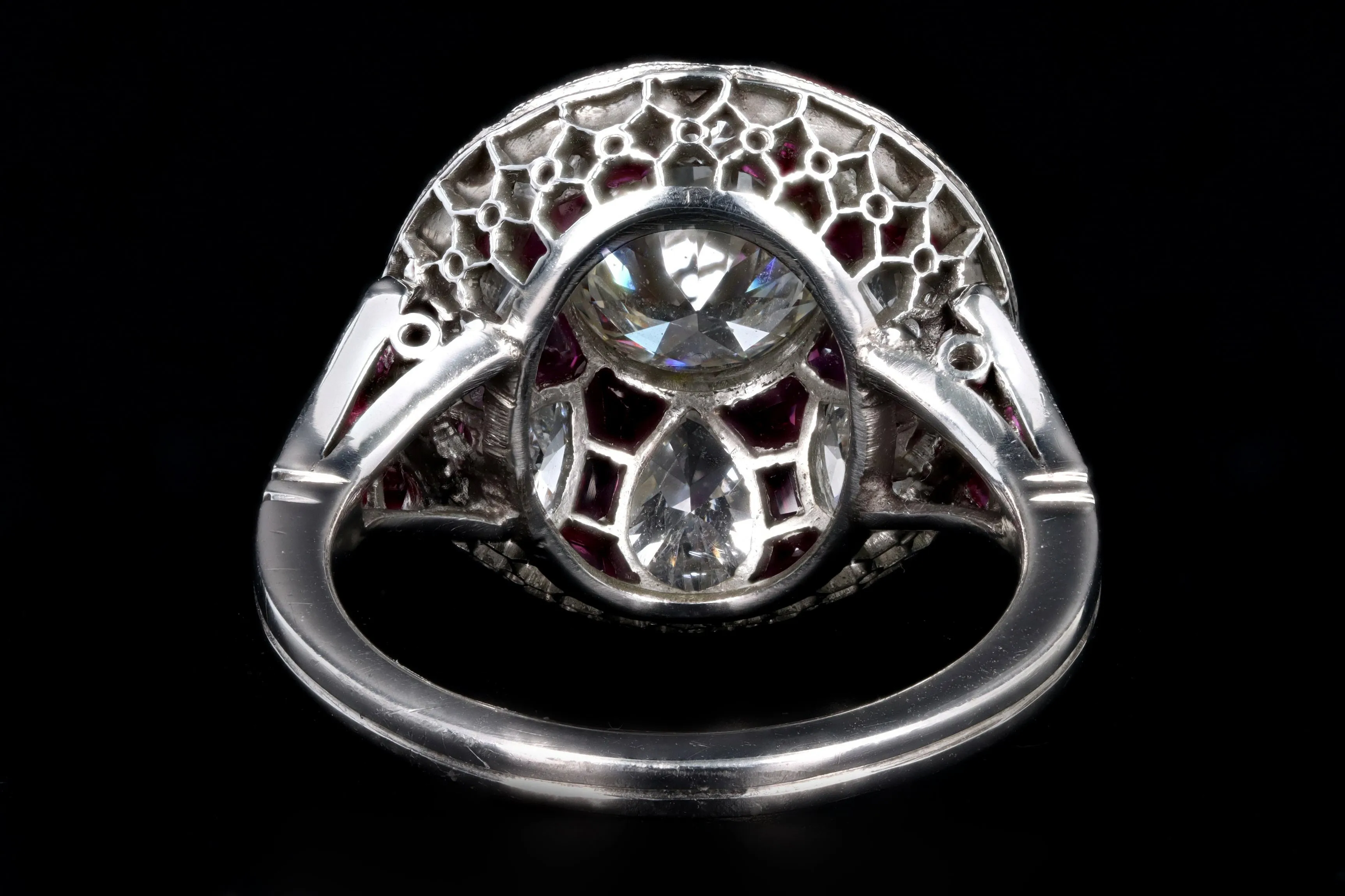 Art Deco Inspired Platinum 1.14 Carat Old European Cut Diamond & Natural Ruby Ring