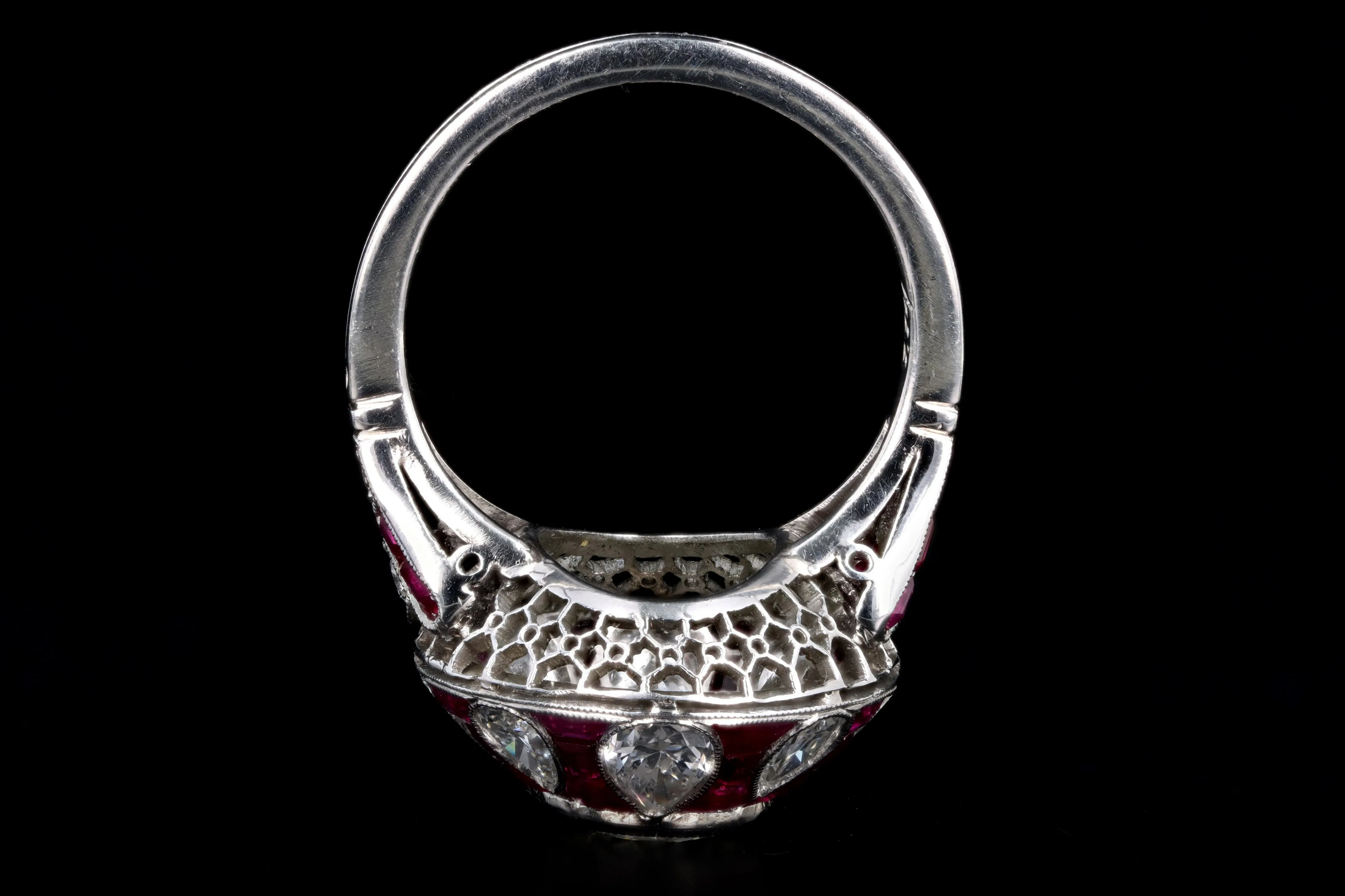 Art Deco Inspired Platinum 1.14 Carat Old European Cut Diamond & Natural Ruby Ring