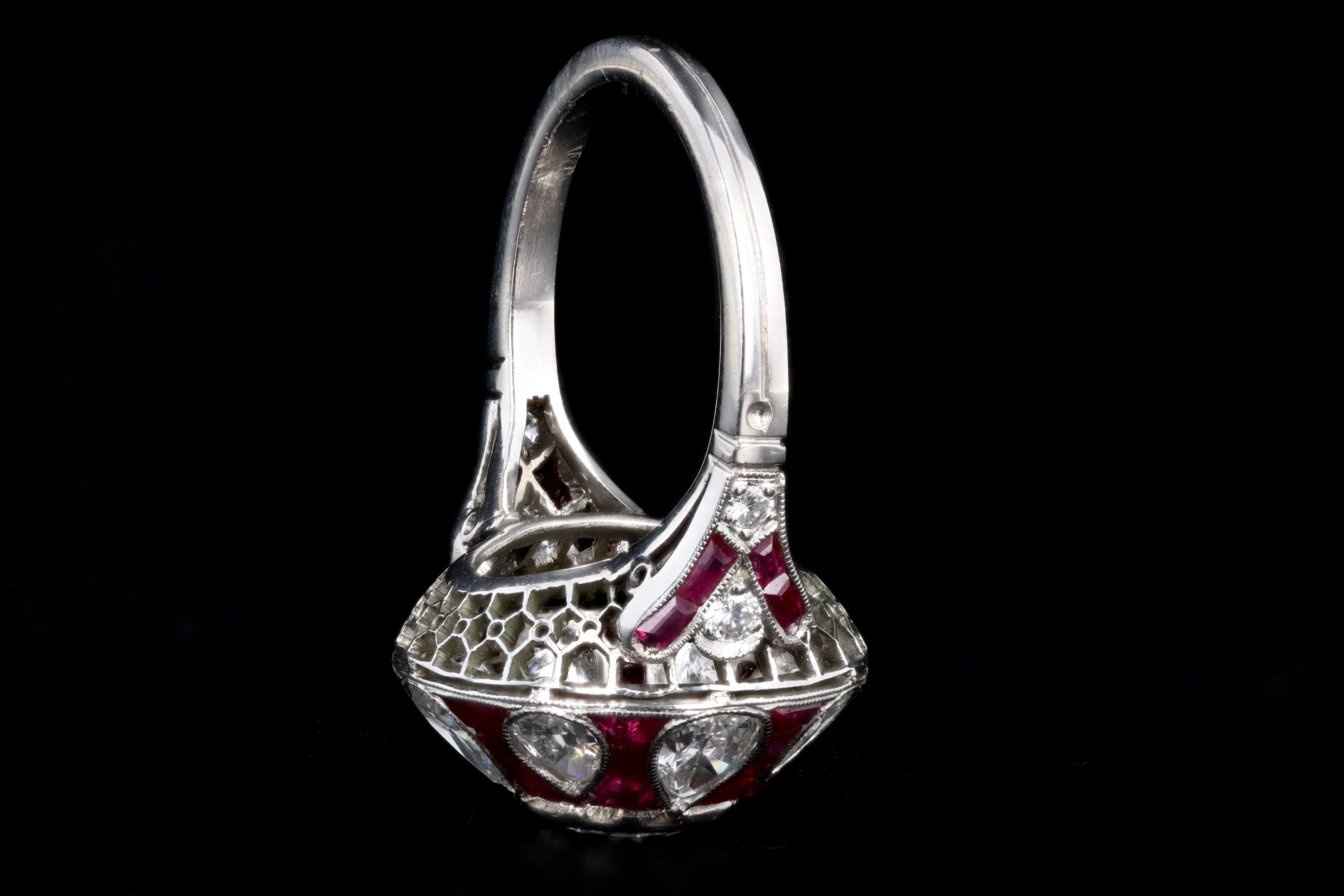 Art Deco Inspired Platinum 1.14 Carat Old European Cut Diamond & Natural Ruby Ring
