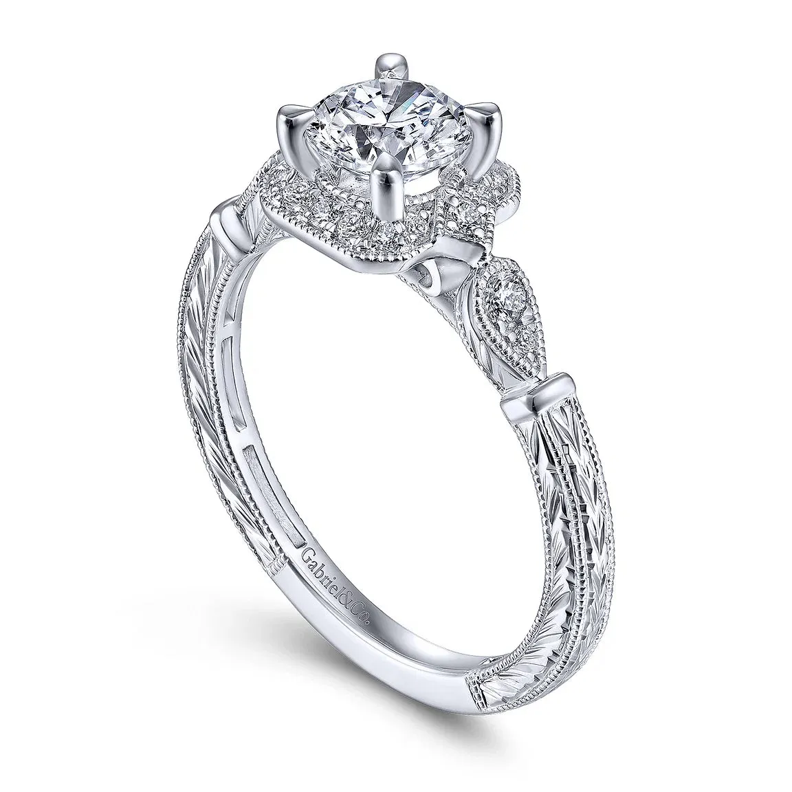 Art Deco Inspired Round Halo Diamond Engagement Ring Mounting