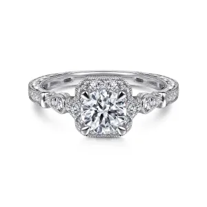 Art Deco Inspired Round Halo Diamond Engagement Ring Mounting
