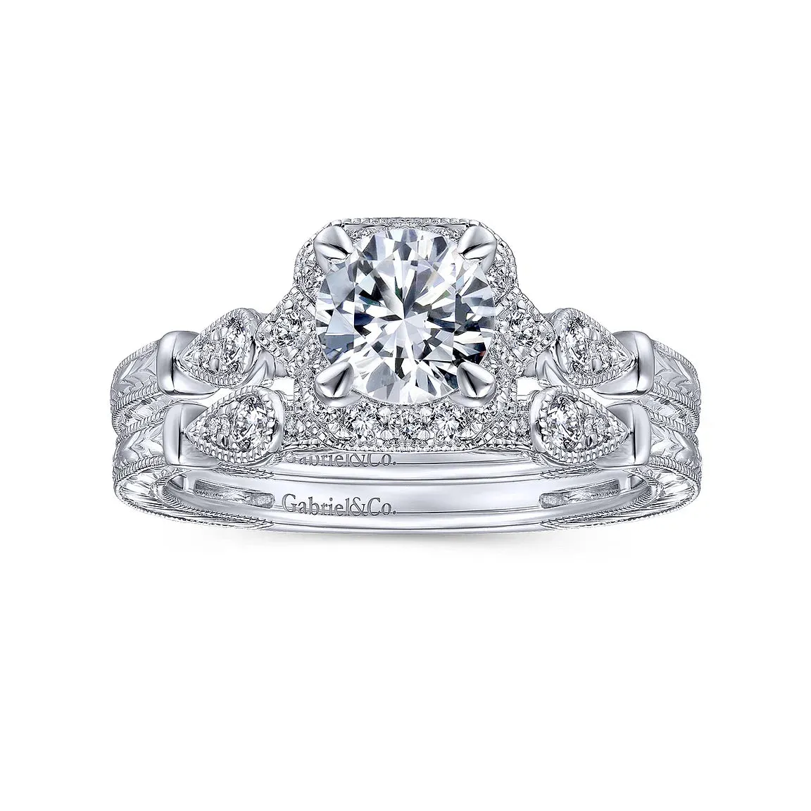 Art Deco Inspired Round Halo Diamond Engagement Ring Mounting