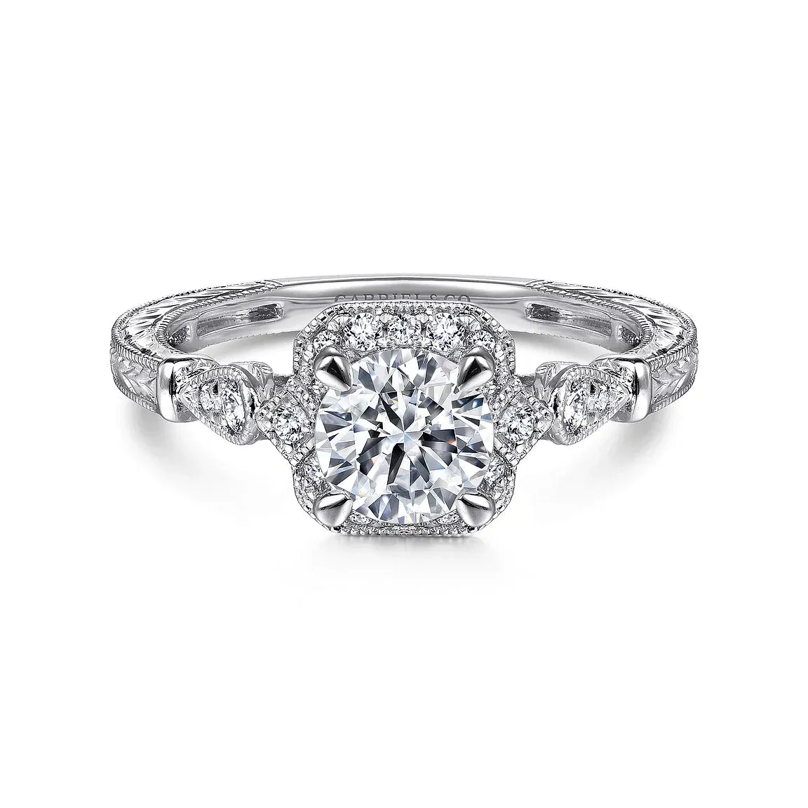 Art Deco Inspired Round Halo Diamond Engagement Ring Mounting