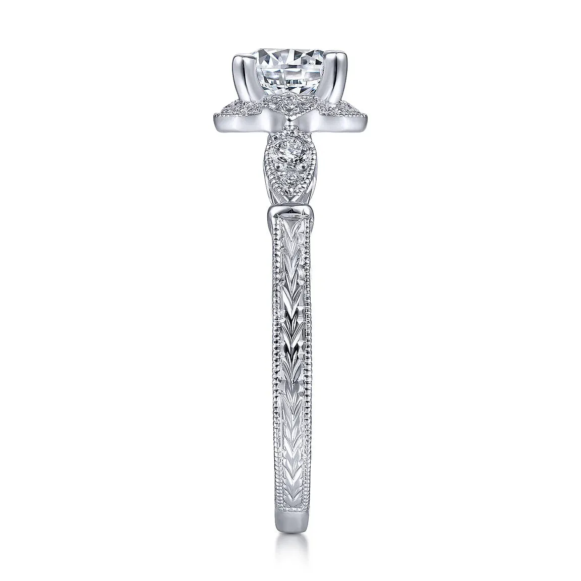 Art Deco Inspired Round Halo Diamond Engagement Ring Mounting