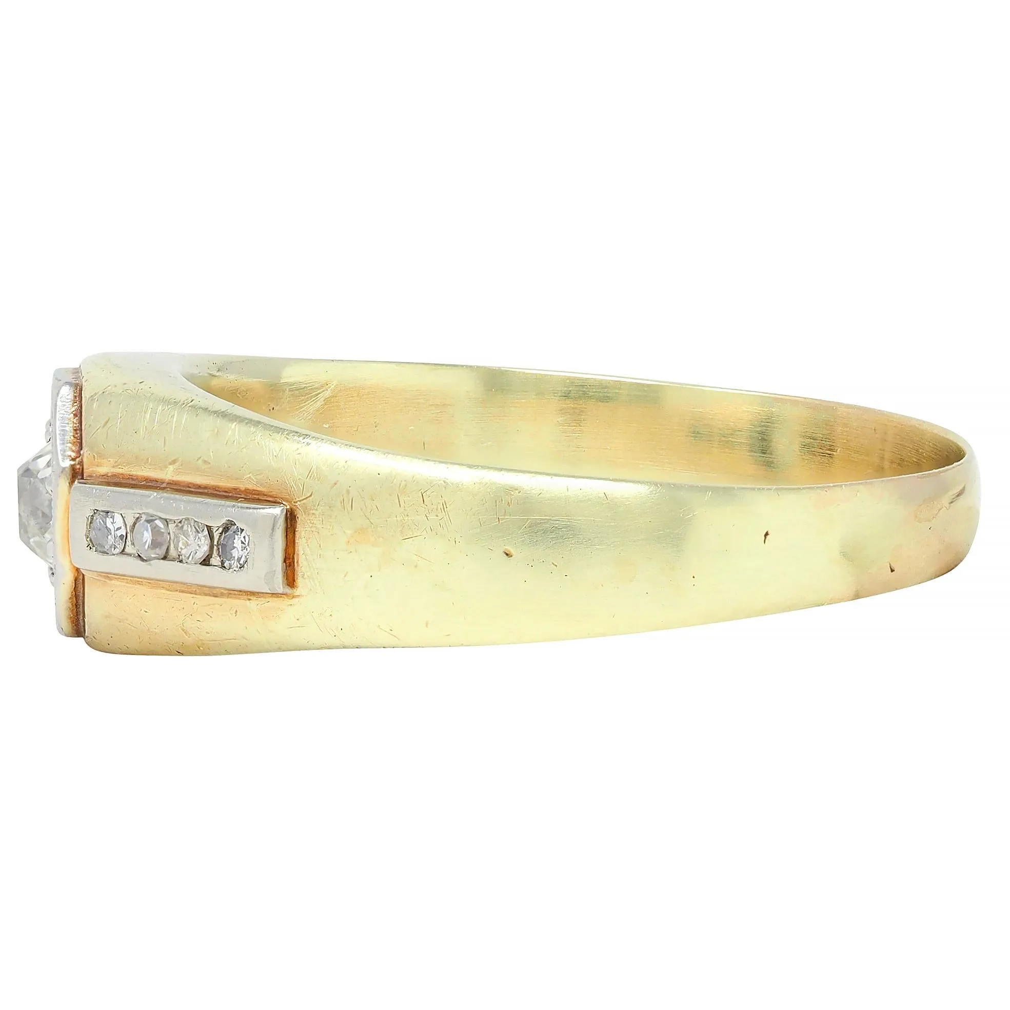 Art Deco Old Mine Cut Diamond Platinum 15 Karat Yellow Gold Antique Unisex Ring