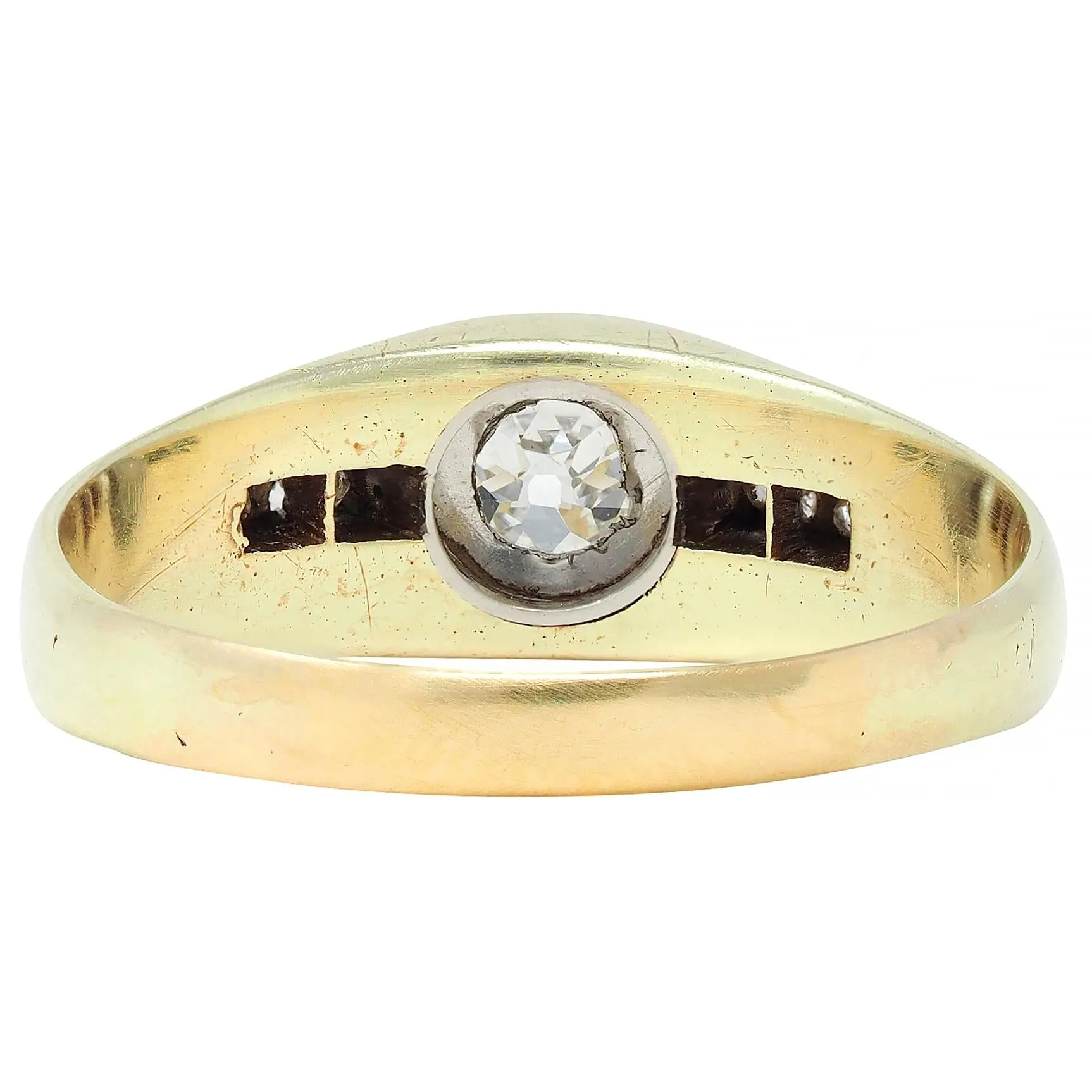 Art Deco Old Mine Cut Diamond Platinum 15 Karat Yellow Gold Antique Unisex Ring