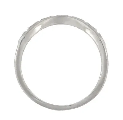 Art Deco Olive Leaves and Wheat Engraved Curved Wedding Band in White Gold - 14K or 18K