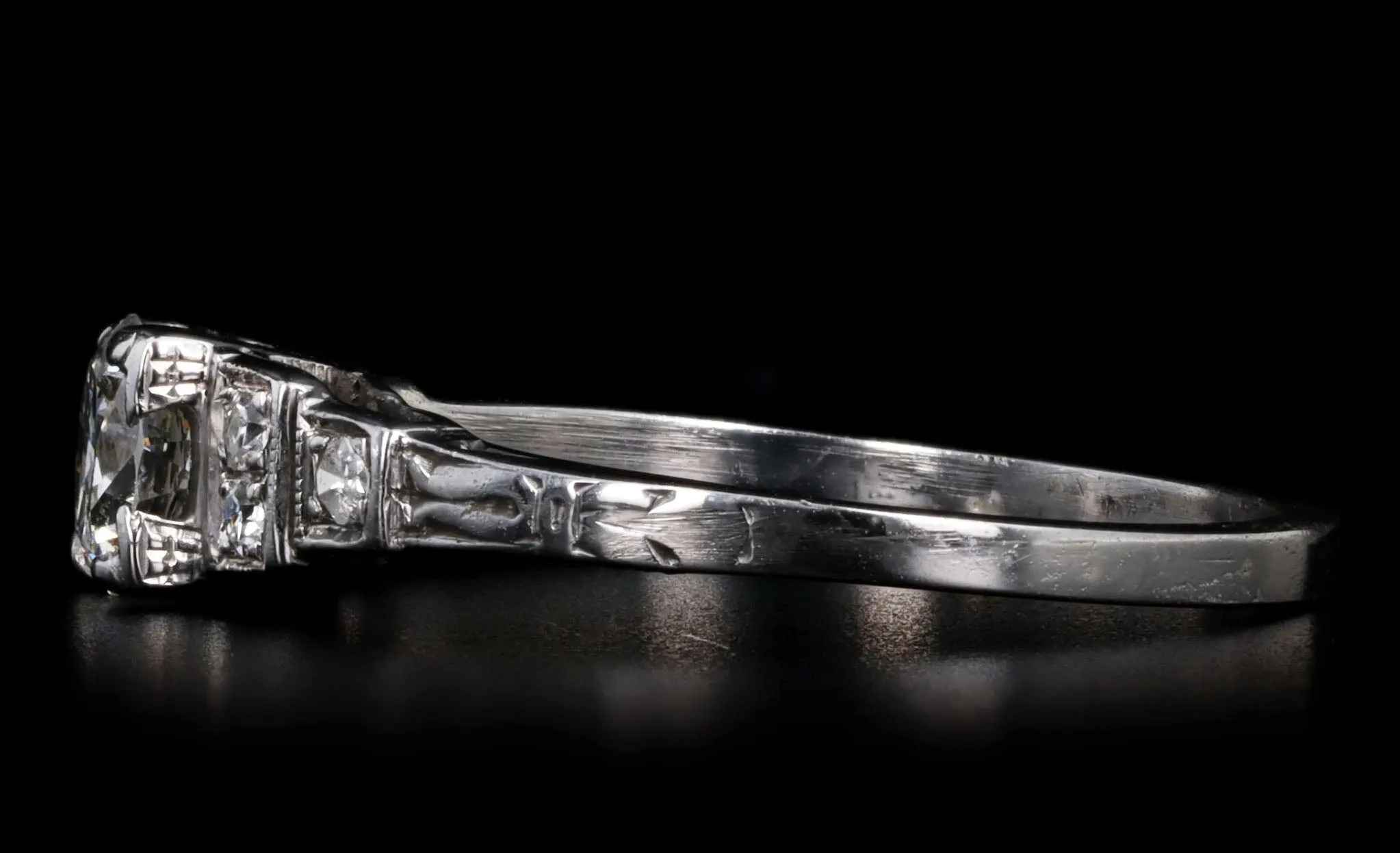 Art Deco Platinum 0.51 Carat Old European Diamond Engagement Ring