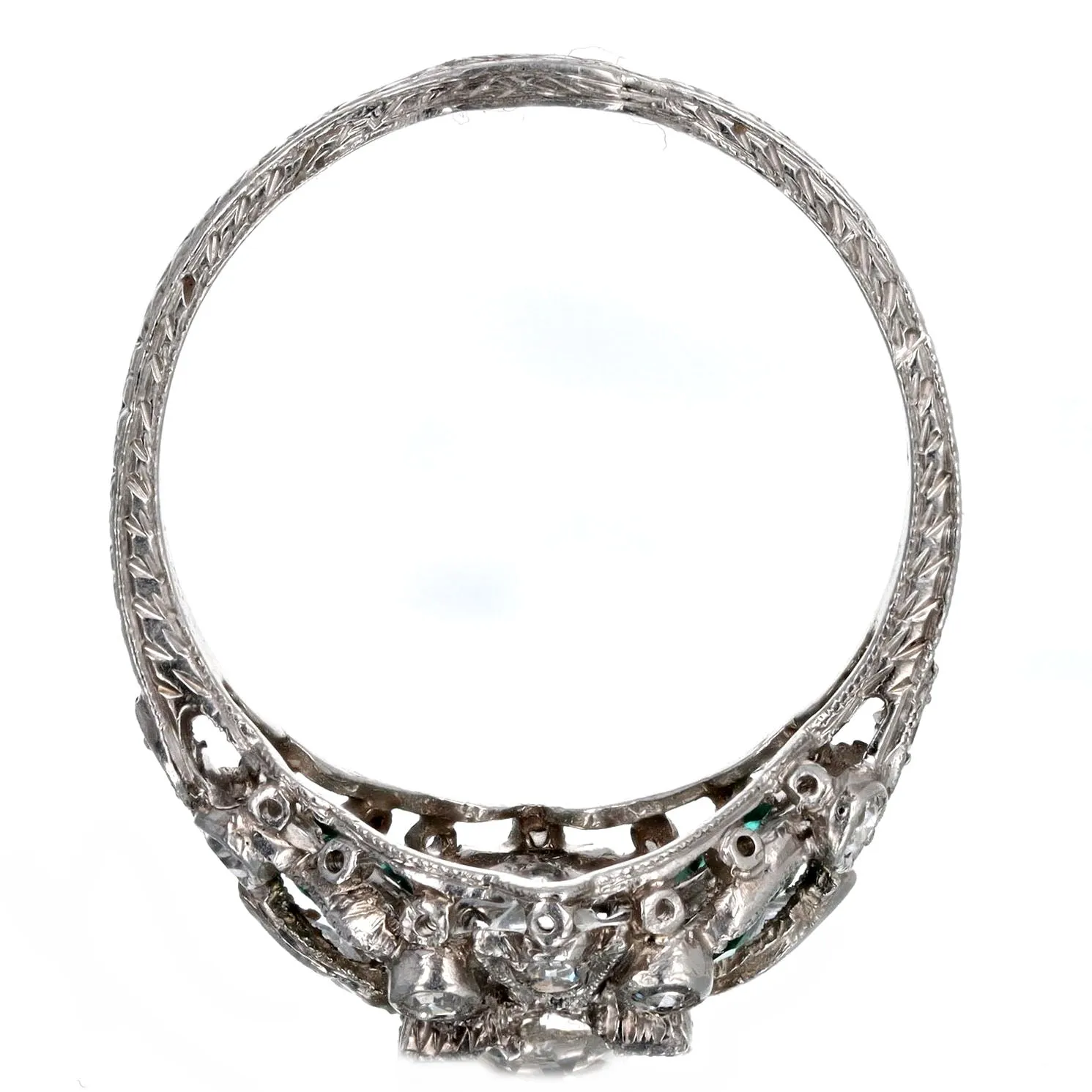Art Deco Platinum 0.90 Carat Old European Cut Diamond & Natural Emerald Engagement Ring