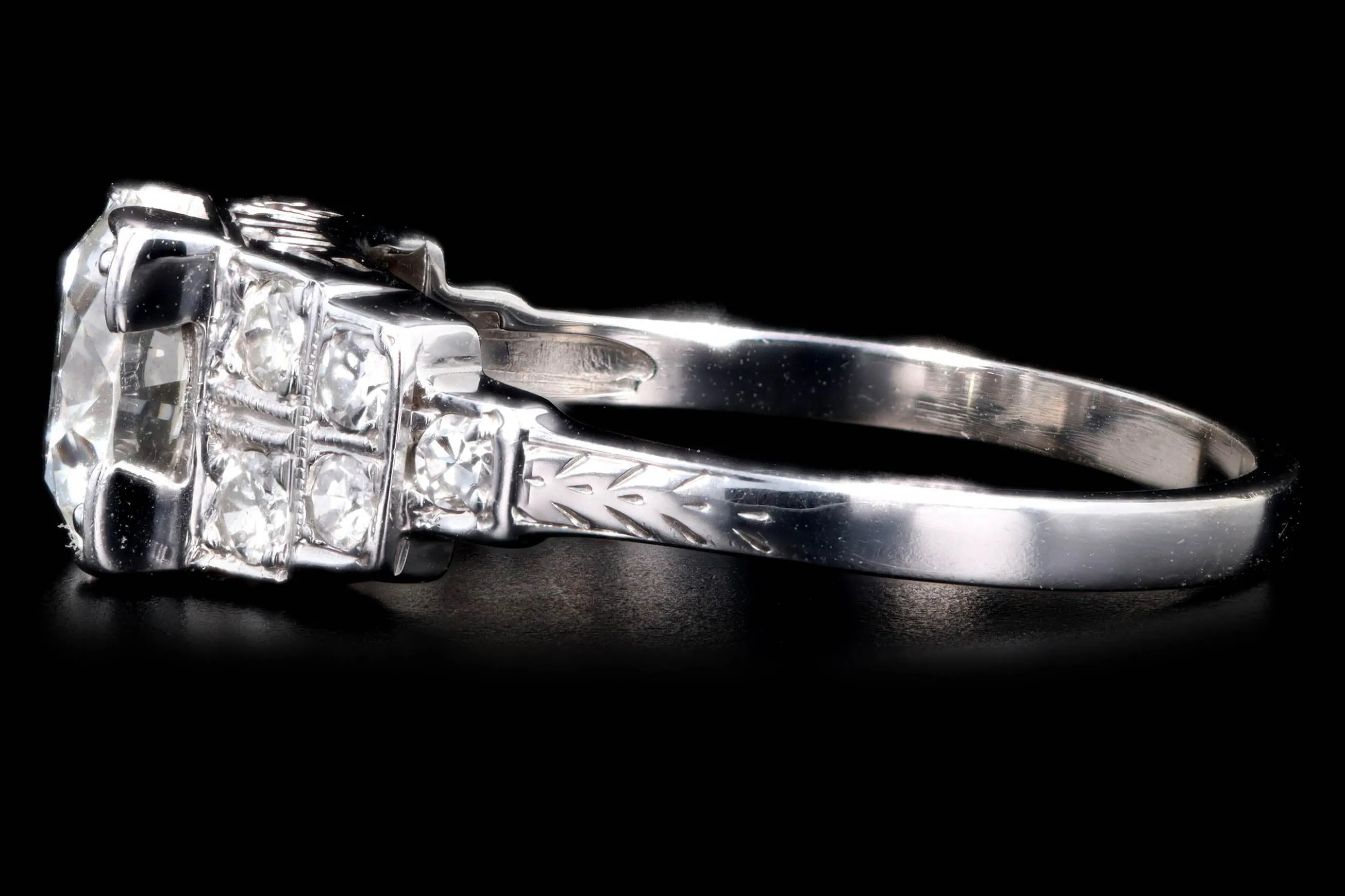 Art Deco Platinum 1.22 Carat Old European Cut Diamond Engagement Ring