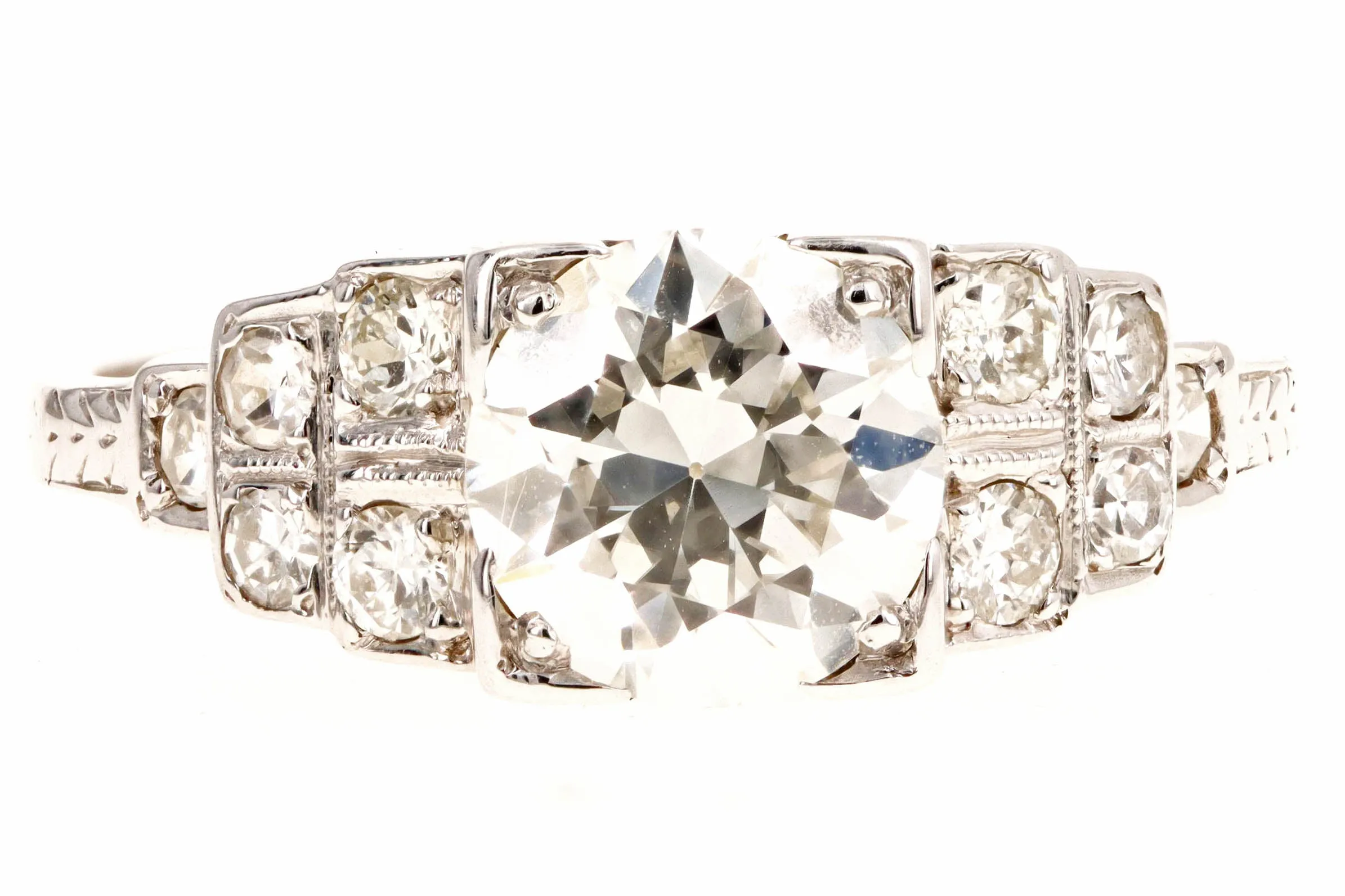 Art Deco Platinum 1.22 Carat Old European Cut Diamond Engagement Ring
