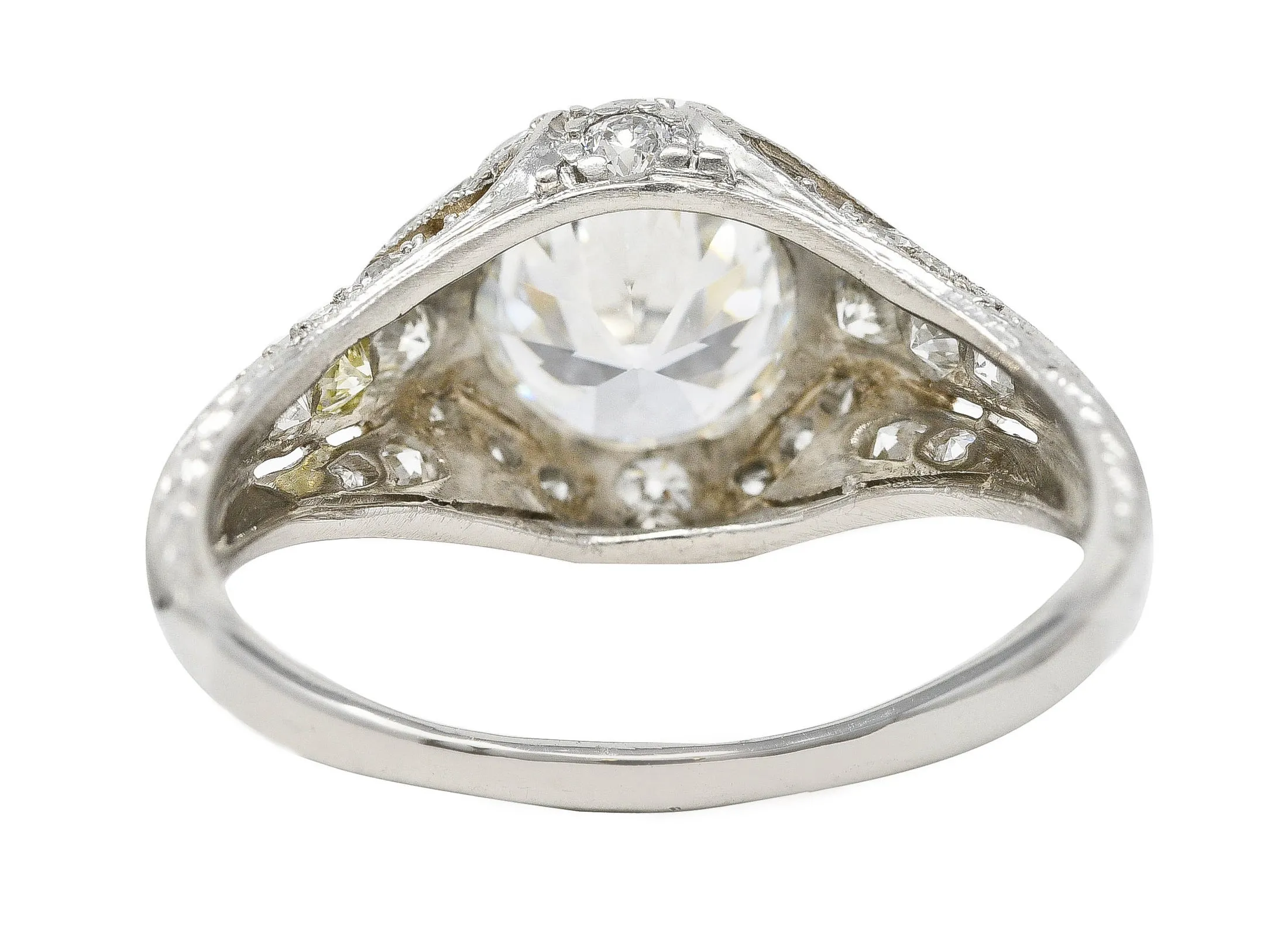 Art Deco Platinum 1.53 CTW Old European Cut Diamond Platinum Wheat Engagement Ring