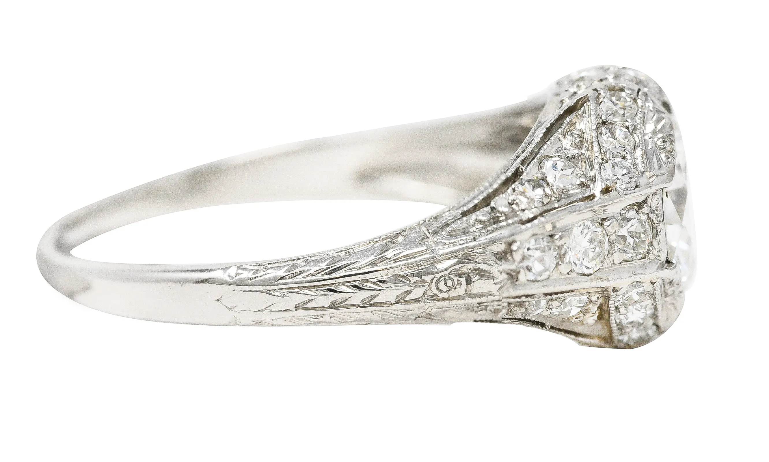 Art Deco Platinum 1.53 CTW Old European Cut Diamond Platinum Wheat Engagement Ring