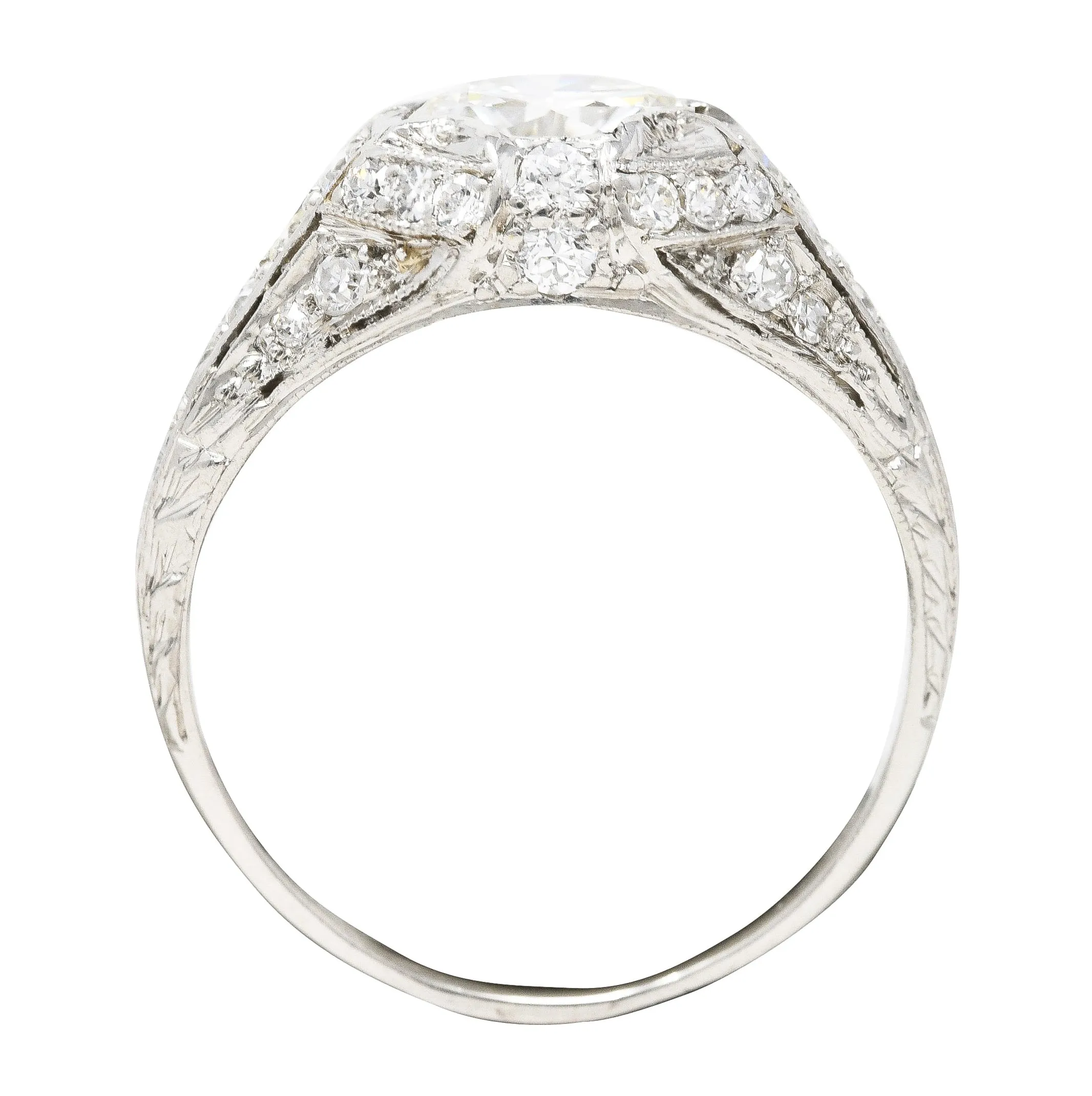 Art Deco Platinum 1.53 CTW Old European Cut Diamond Platinum Wheat Engagement Ring