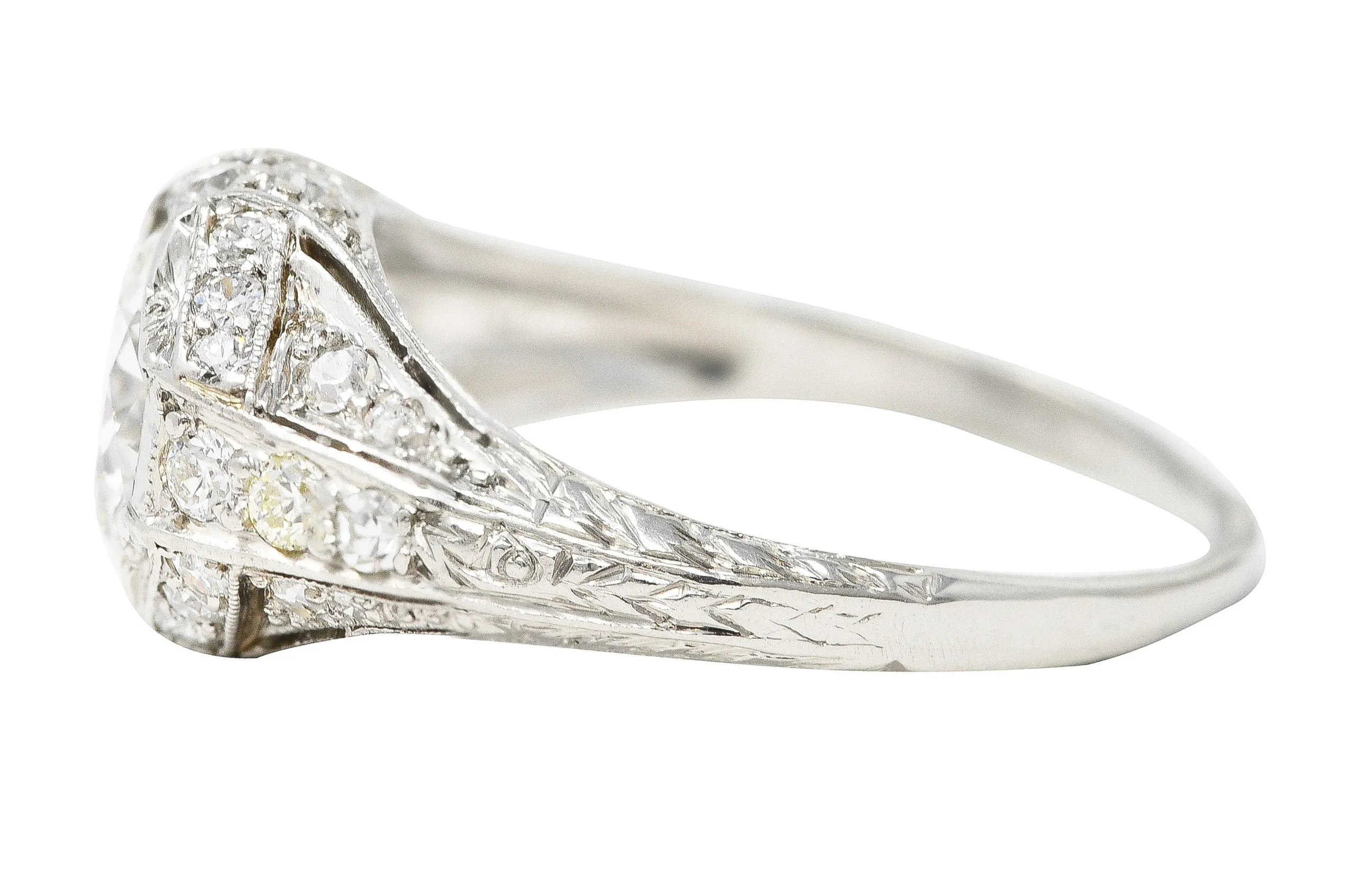 Art Deco Platinum 1.53 CTW Old European Cut Diamond Platinum Wheat Engagement Ring