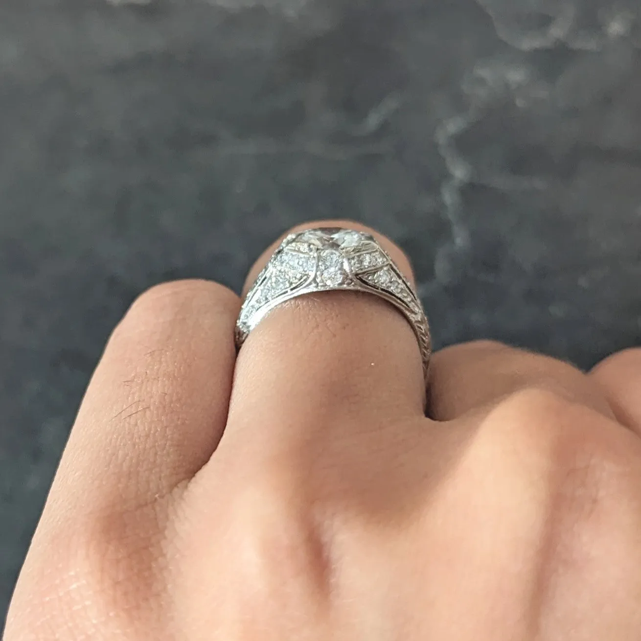 Art Deco Platinum 1.53 CTW Old European Cut Diamond Platinum Wheat Engagement Ring