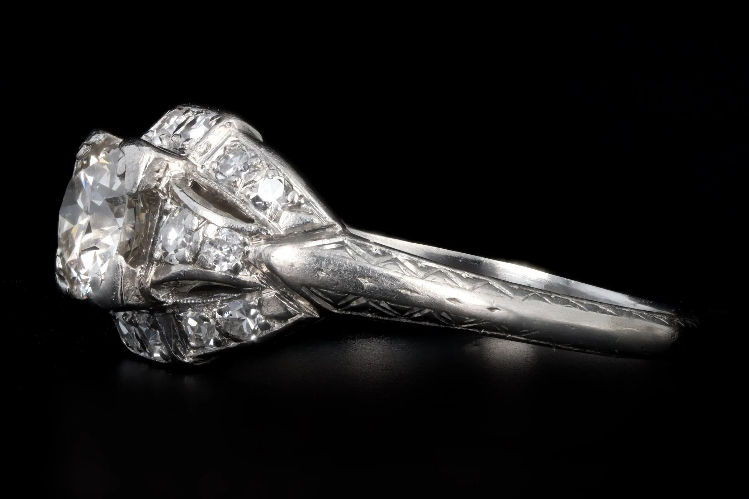 Art Deco Platinum .63 Carat Old European Cut Diamond Engagement Ring