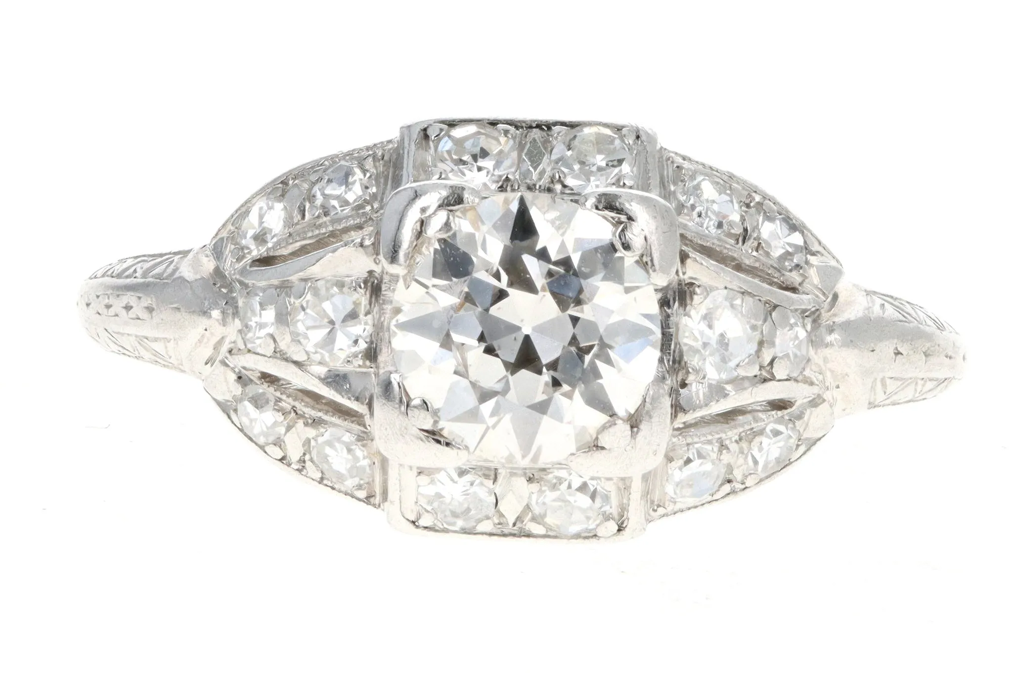 Art Deco Platinum .63 Carat Old European Cut Diamond Engagement Ring