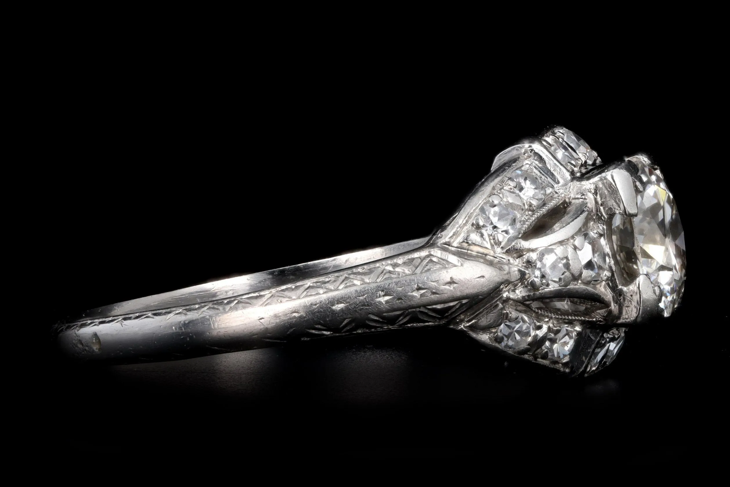 Art Deco Platinum .63 Carat Old European Cut Diamond Engagement Ring